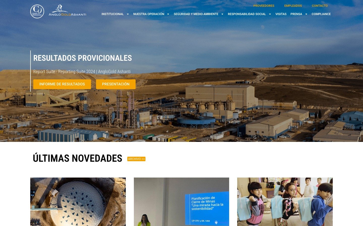 Sitio web Cerro Vanguardia — cerrovanguardia.com.ar, desarrollo WordPress por MSA Projects