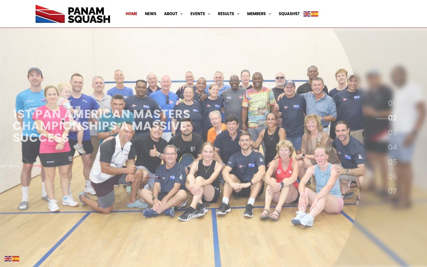 Sitio web PanAm Squash — panamsquash.com, desarrollo WordPress por MSA Projects