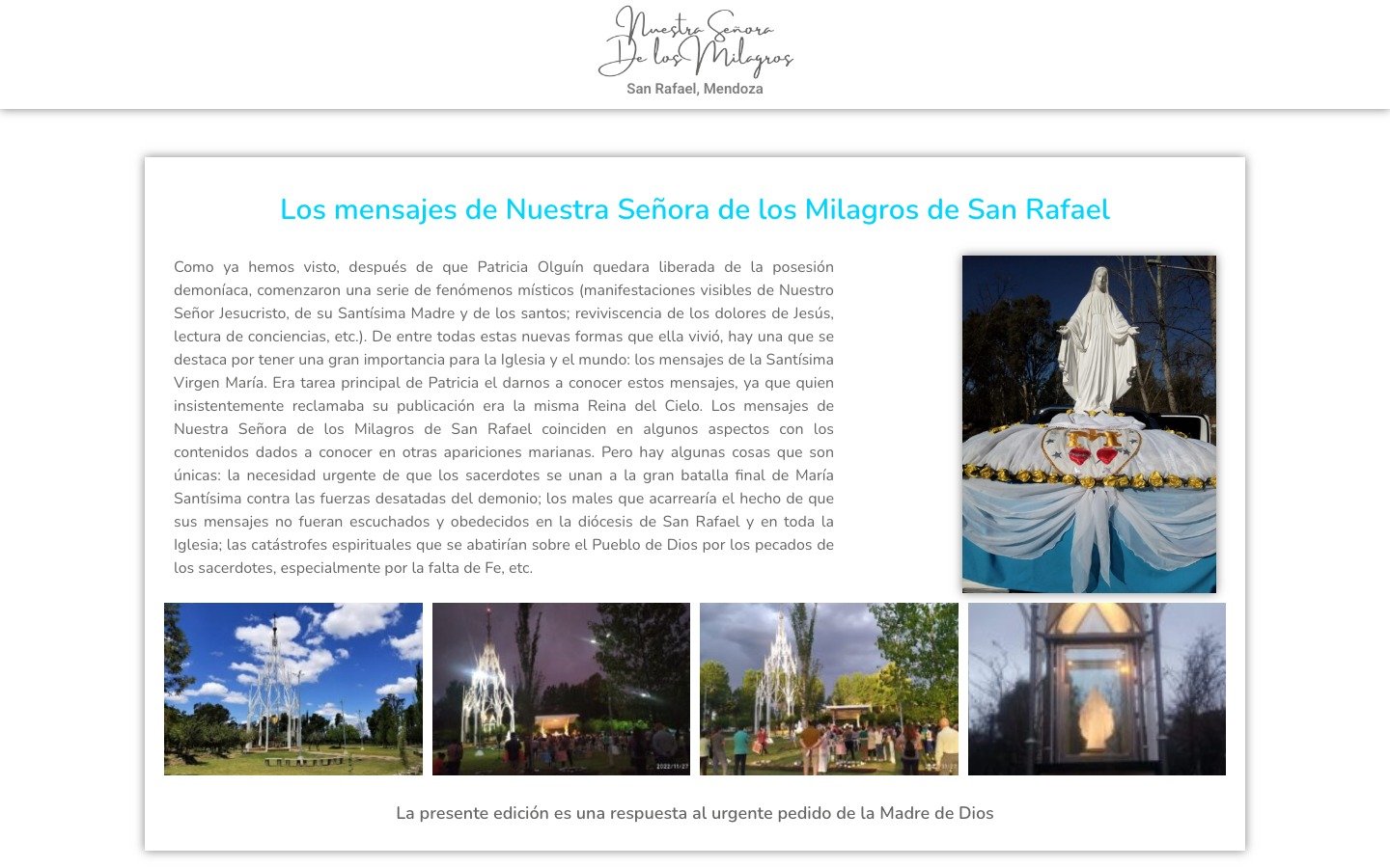 Sitio web Señora de los Milagros — senoradelosmilagros.com.ar, desarrollo WordPress por MSA Projects